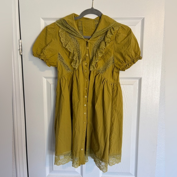 Mustard Yellow Lace Trim Button-Front Dress Free People Sun-kissed Mini Dress - Picture 12 of 13